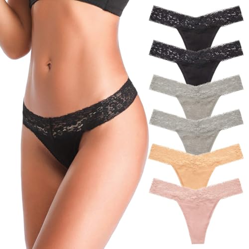 ANNYISON T Back Low Waist See Through Panties Cotton Seamless Lace Thongs for Women Medium Deal
