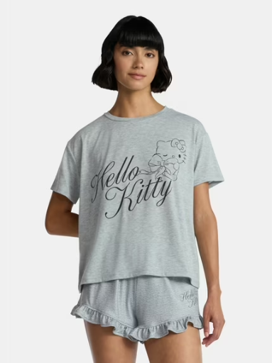 Hello Kitty & Friends Women’s Tee and Shorts Pajama Set, 2-Piece