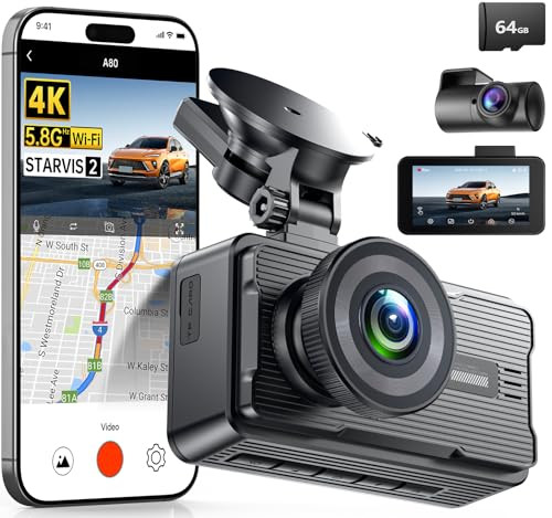 Jomise Dual 4K/1080p WiFi 5GHz 3" Dashcam w/ 64GB microSD Card