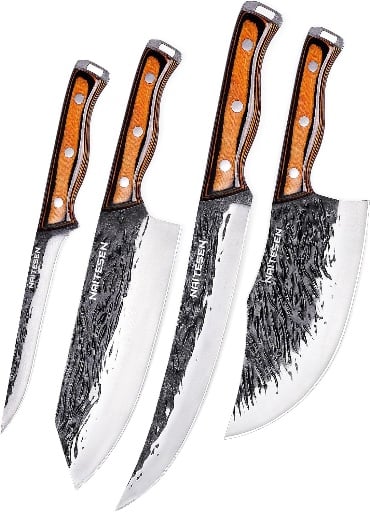Naitesen 4-Piece Hand Forged Butcher Kitchen Knives