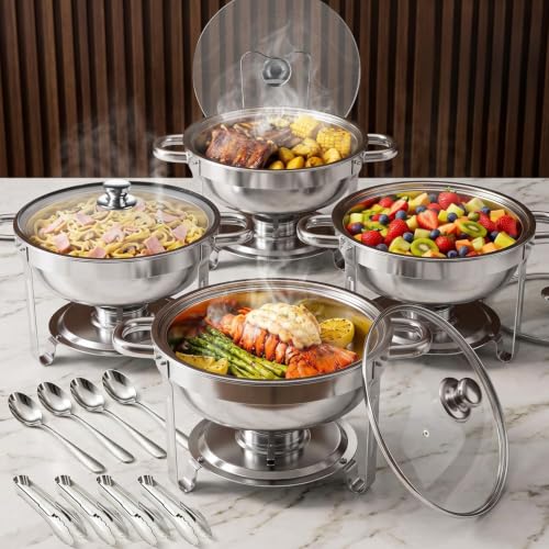4 Pack 5QT Stainless Steel Chafing Dishes