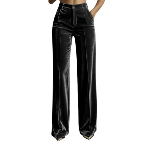 Womens High Waisted Wide Leg Velvet Dress Pants Deal