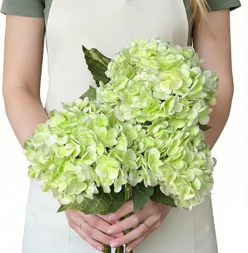 Suaycy 3-Pack 21in Blue/White/Green Hydrangea Artificial Flowers