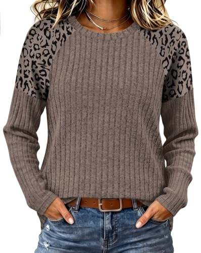 WIHOLL Leopard Print Long Sleeve Tops Deal