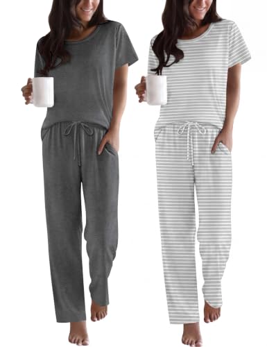 Ekouaer Women's Short Sleeve Pajama Set 2-Pack Deal