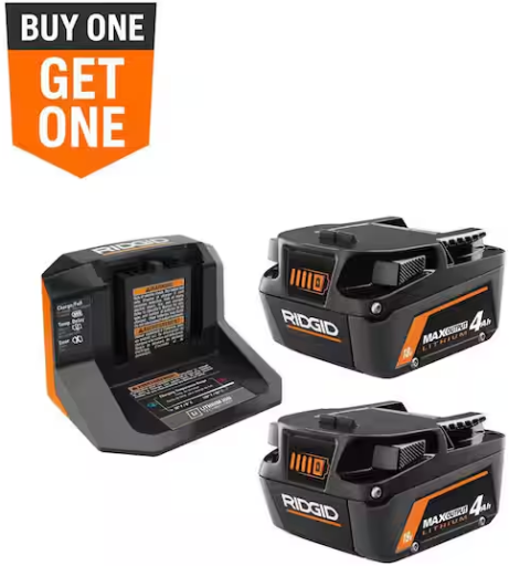 RIDGID 18V MAX Output Starter Kit (2x 4Ah Batteries & Charger)