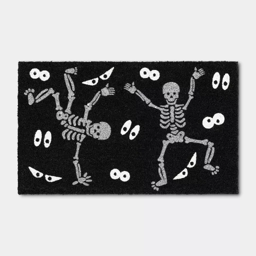 18"x30" Dancing Skeleton with Glow in the Dark Eyes Bone Parlour Halloween Coir Doormat