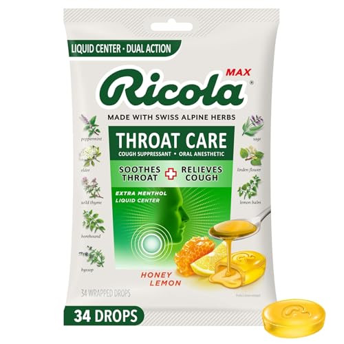Ricola Max Honey Lemon Throat Care Cough Suppressant Drops 34-Count