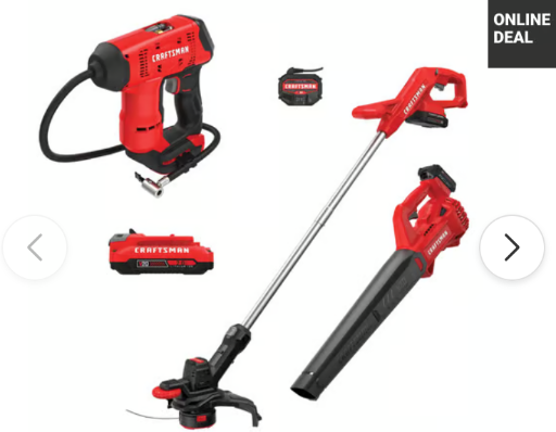 CRAFTSMAN V20 Trimmer Blower Combo Kit with 2 Ah Battery and High Pressure Inflator Deal
