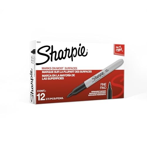 Sharpie Permanent Markers, Fine Tip, Black, 12 Count