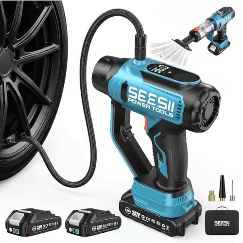 SEESII 2-in-1 Tire Inflator & Car Vacuum w/ Dual 2000mAh Batteries, 150 PSI Air Compressor & 20000Pa Suction Deal