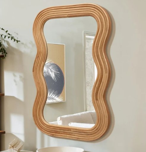 Luxenhome 25.75" x 39" Camila Wood Frame Wavy Rectangular Wall Mirror