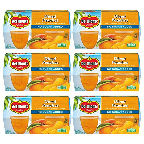 Del Monte No Sugar Added Diced Peaches Fruit Cup Snacks 24-Pack