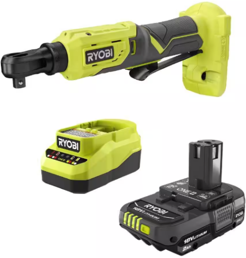 RYOBI ONE+ 18V Cordless 3/8 in. 4-Position Ratchet with 2.0 Ah Battery and Charger