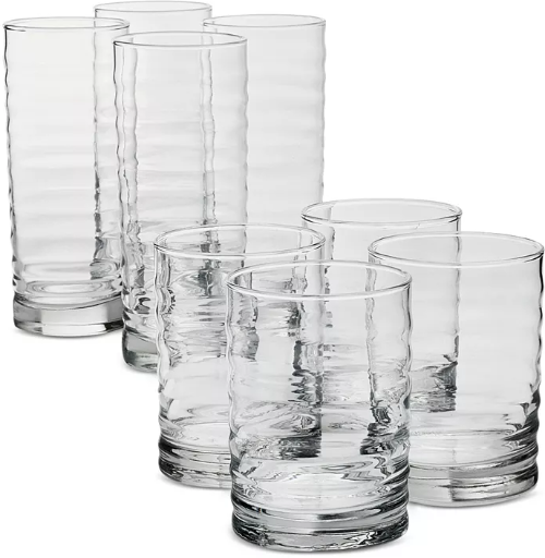 Arch Studio Rippled Double Old-Fashioned & Highball Glasses, Set of 8