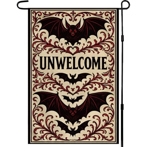 Unwelcome Gothic Bat Halloween Garden Flag Deal