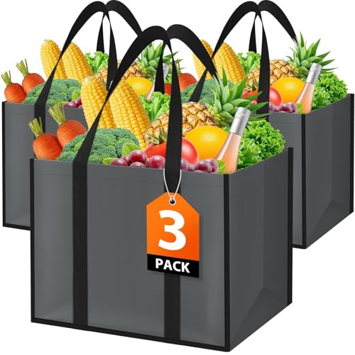 WISELIFE Reusable Grocery Bags - 3 pack