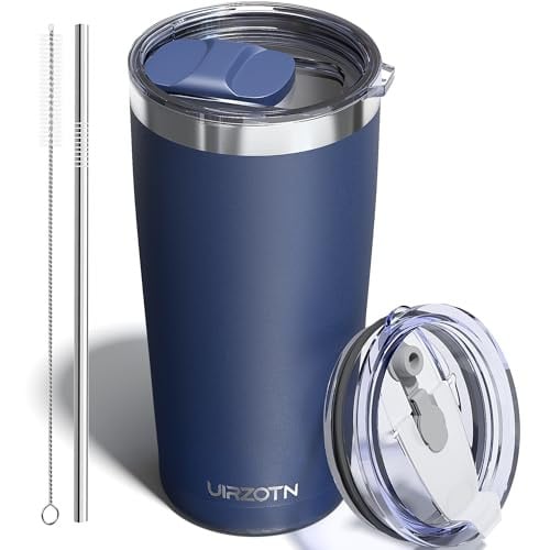 Uirzotn 20-oz Stainless Steel Insulated Tumbler w/ Dual Lids & Straw Deal