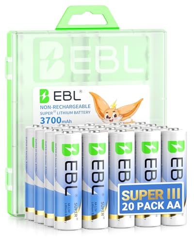 EBL 3700mAh AA Lithium Batteries, 20 Pack 
