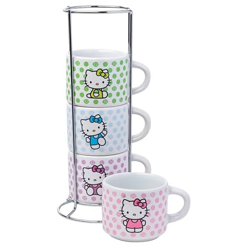 Silver Buffalo Sanrio Hello Kitty Polka Dots 4pc Stackable Ceramic Espresso Small Cup Set, 3 Ounces Deal