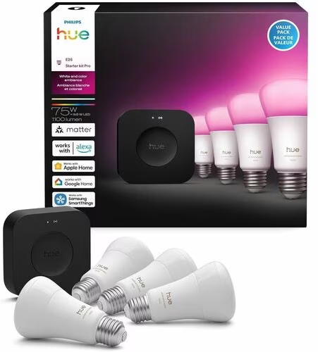 Philips Hue Color 4-Pack 75W Bulb + Hue Pro Bridge Deal