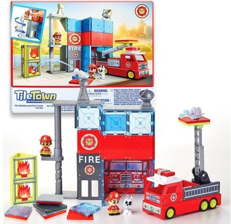 Tile Town Fire Station Magnetic Tiles Set 66 Piece Deal