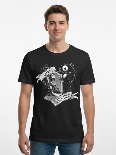 The Nightmare Before Christmas Men's Valentine's Day Graphic Tee (Love Never Dies)