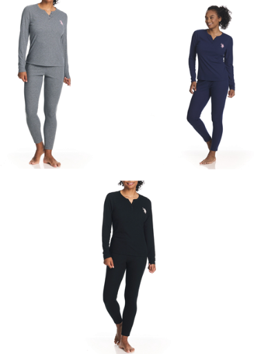 U.S. Polo Assn. Women's Ribbed Henley Long Underwear Thermal Set 2-Piece Set (3 Colors)