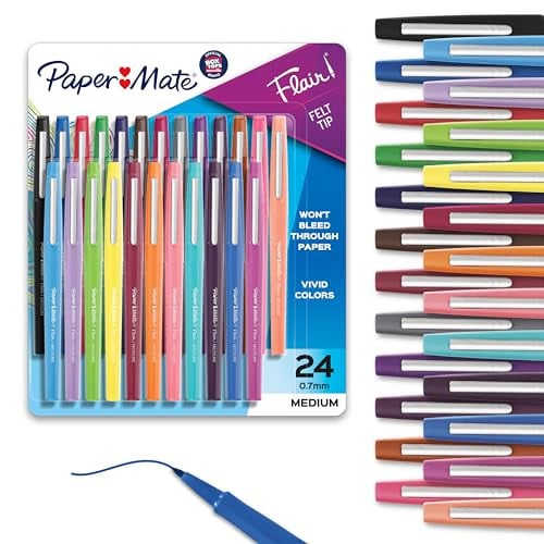Paper Mate Flair Felt Tip Pens 24-Count (Medium Point, Assorted Colors)