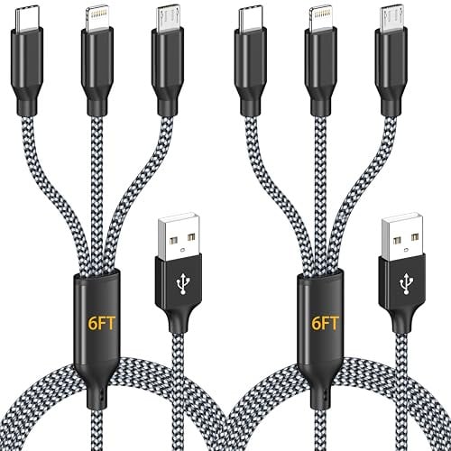 AICHUA Multi Charging Cable 6ft 2 Pack, MFi Certified 3 in 1 Cord, Lightning USB C Micro USB Connectors Deal