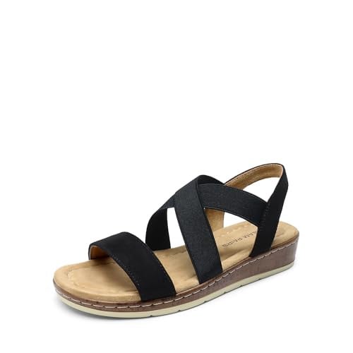 DREAM PAIRS Women's Dressy Slip on Elastic Ankle Strap Summer Wedge Heels Low Wedge Cork Beach Sandals for Women Casual Vacation, Size 9 Deal