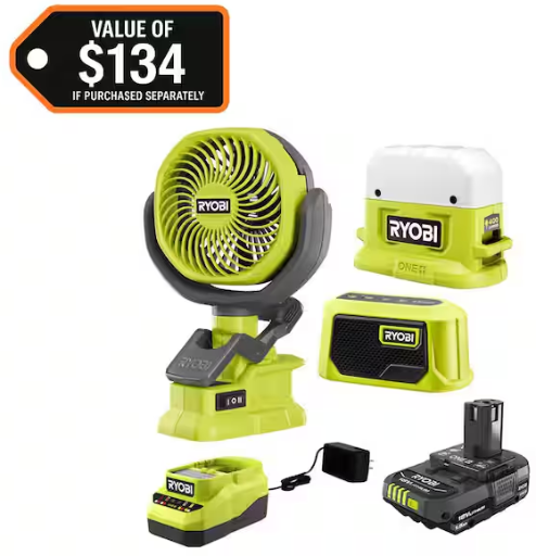Ryobi ONE+ 18V Cordless 3-Tool Campers Kit with 1.5 Ah Battery