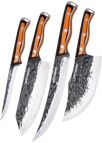 Naitesen 4-Piece Hand Forged Butcher Knives Set