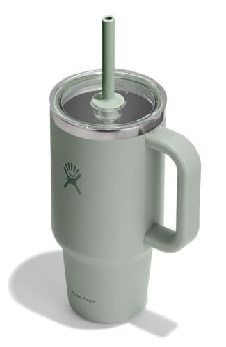 24-Oz Insulated Stainless Steel Travel Tumbler w/ Handle, Lid & Straw (Agave)