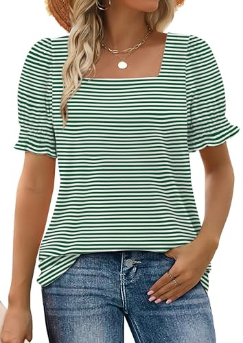 Women Ruffle Trim Sleeve Square Neck T Shirts