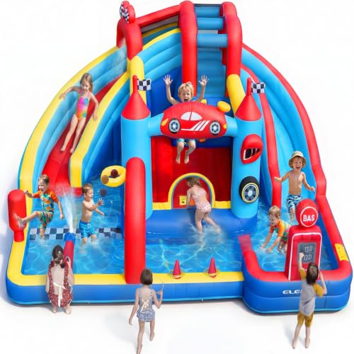 Speed Racer Kids Inflatable Water Slide Bounce House, 191x175in Double Slide Water Park Deal