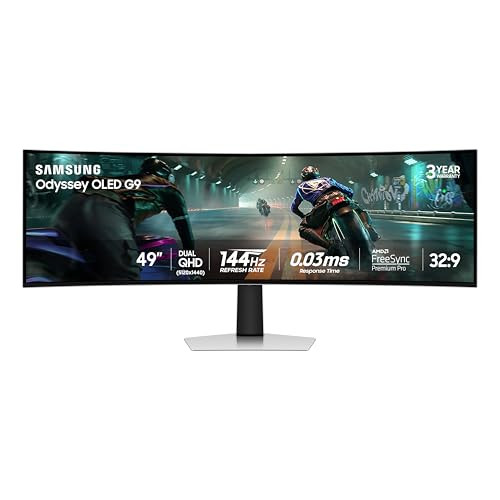 SAMSUNG Odyssey OLED G9 49" Dual QHD QD-OLED G-Sync Compatible Curved Gaming Monitor, 144Hz, 0.03ms
