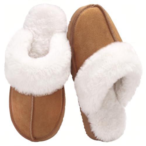 OOW Women's Faux-Fur Memory Foam Slippers