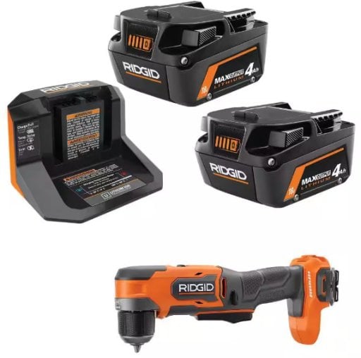 Ridgid 18V SubCompact Brushless Cordless 3/8 in. Right Angle Drill Kit with (2) 4.0Ah Batteries