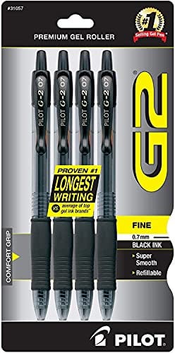 PILOT G2 Premium Refillable and Retractable Rolling Ball Gel Pens Fine Point Black Ink 4-Pack