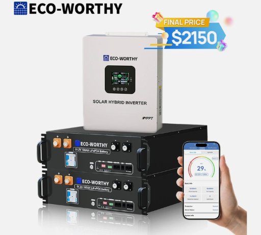 ECO-WORTHY Home Backup Power: 2-Pack 48V 100Ah Battery + 5KW 48V Off-Grid Inverter
