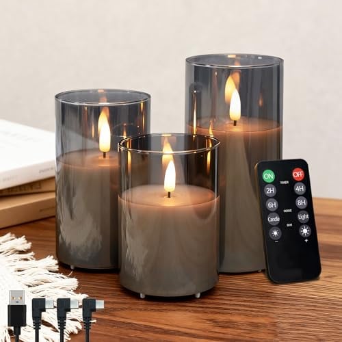 Rechargeable Flameless Candle 3-Pack with Remote in Transparent Grey Deal