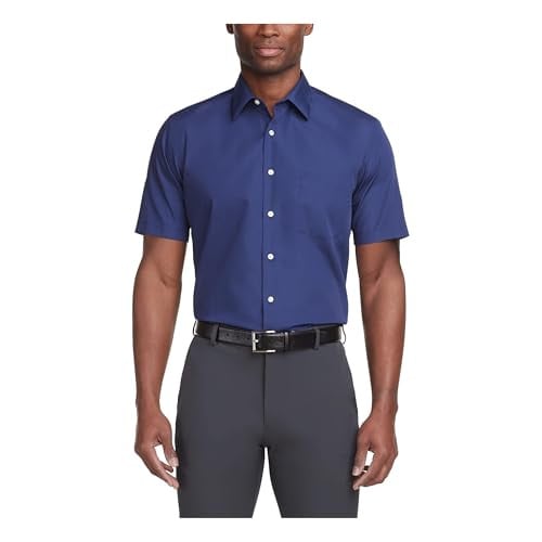 Van Heusen Men’s Short Sleeve Dress Shirt Regular Fit Poplin Solid Deal