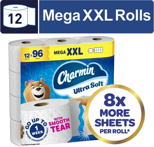 Charmin Ultra Soft or Ultra Strong Toilet Paper 12 Mega XXL Rolls Deal