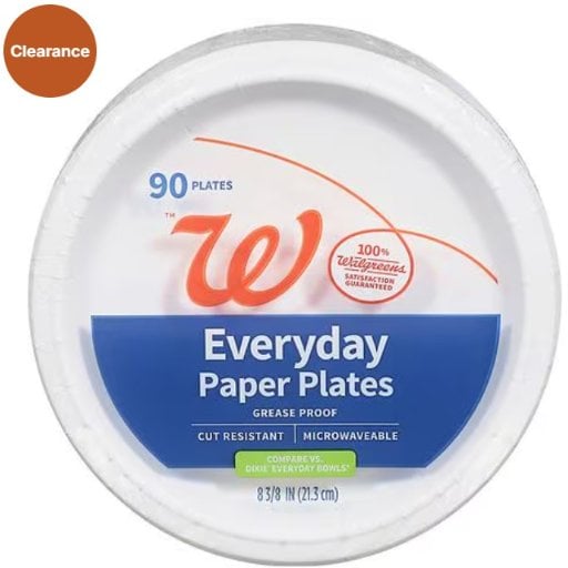 Walgreens Everyday Paper Plates White, 8 3/8 in, 90 Count 2-Pack