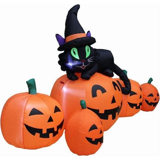 5 ft. Halloween Pumpkin Lanterns with Black Witch Cats and Built-in LED Lights