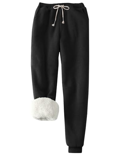 PEHMEA Womens Sherpa Lined Sweatpants Winter Warm Fleece Pockets Joggers Deal