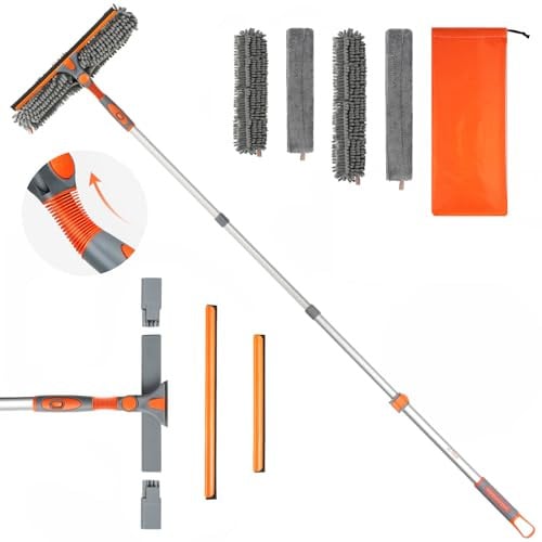4-in-1 Eazer Rotatable Window Squeegee Cleaner w/ 65" Extension Pole