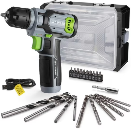 WORKPRO 8V Cordless Power Drill Set with Stackable Tool Box