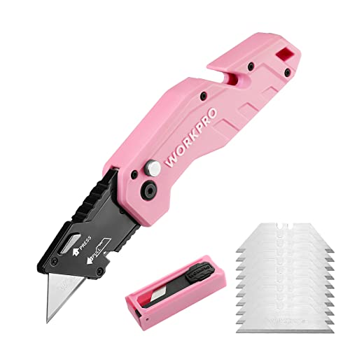 WORKPRO Folding Utility Knife w/ 10 Extra Blades (Pink) Deal